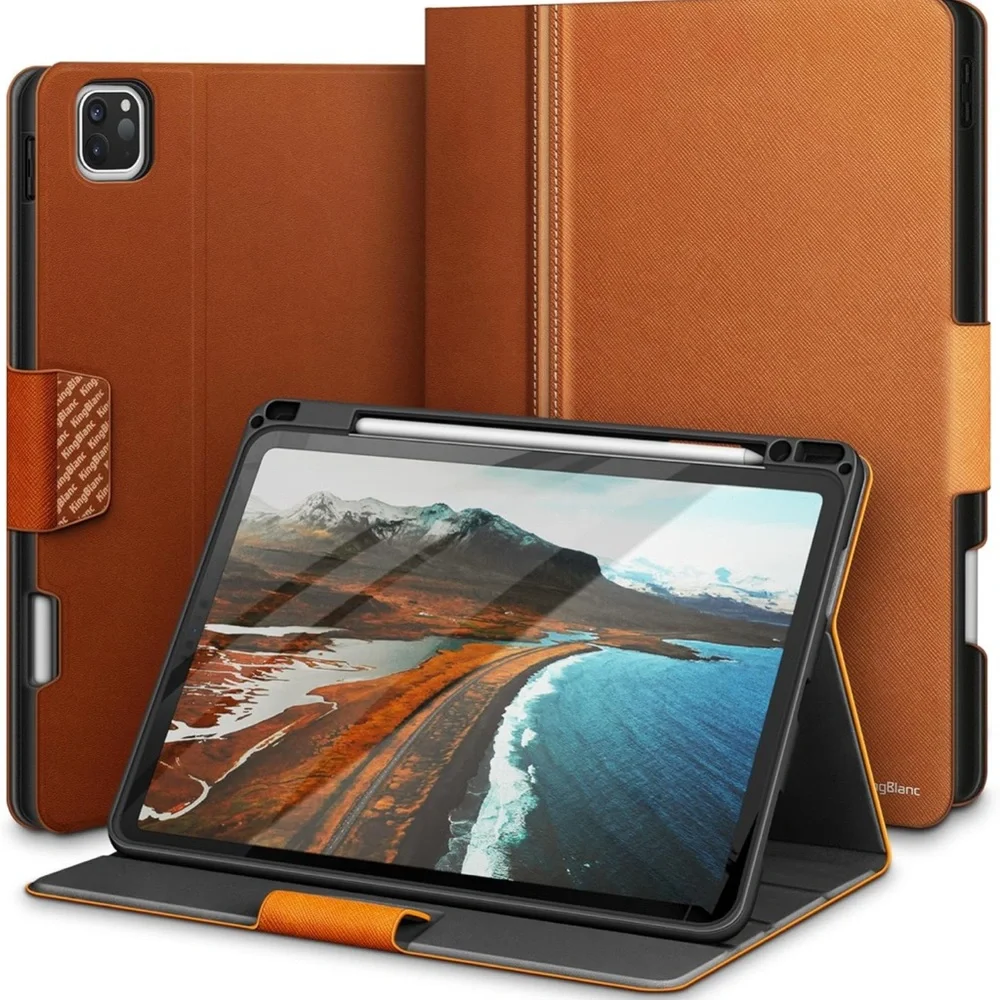 KingBlanc Folio Case for iPad Pro 6th 5th 4th 3rd 12.9 inch 2021/2020/2018 Brown